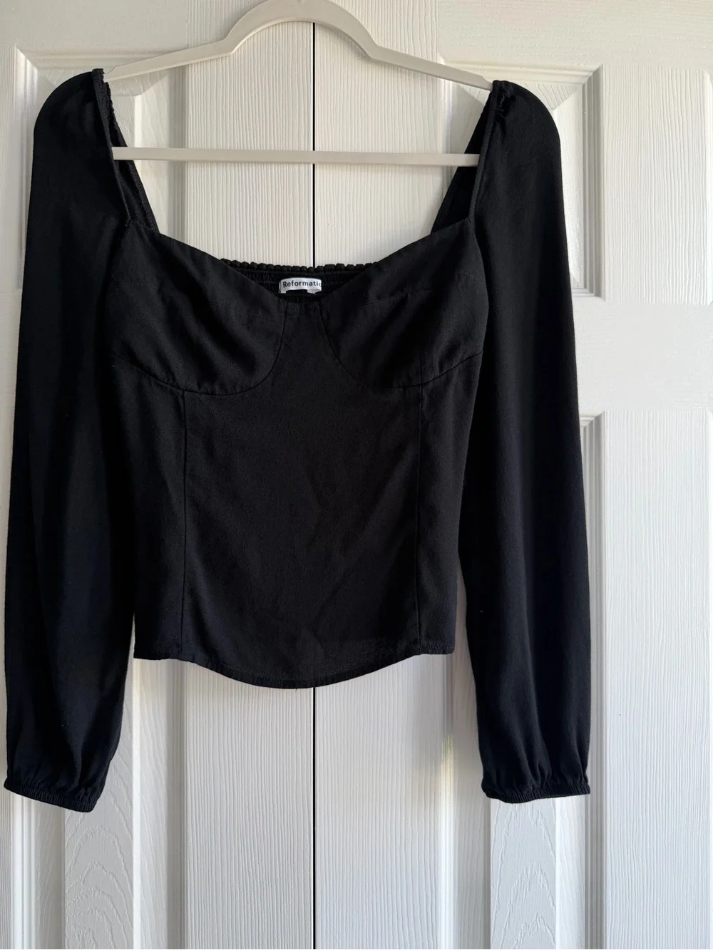 Reformation Black Square Neck Long Sleeve Blouse